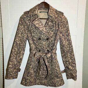 Daughters of the Liberation Taupe Leopard Print‎ Trench Coat Size 4 Edgy Belted